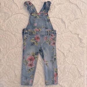 Ruffle floral flowershop denim overalls